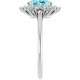 14K White Gold Natural Blue Zircon & 3/8 CTW Natural Diamond Ring