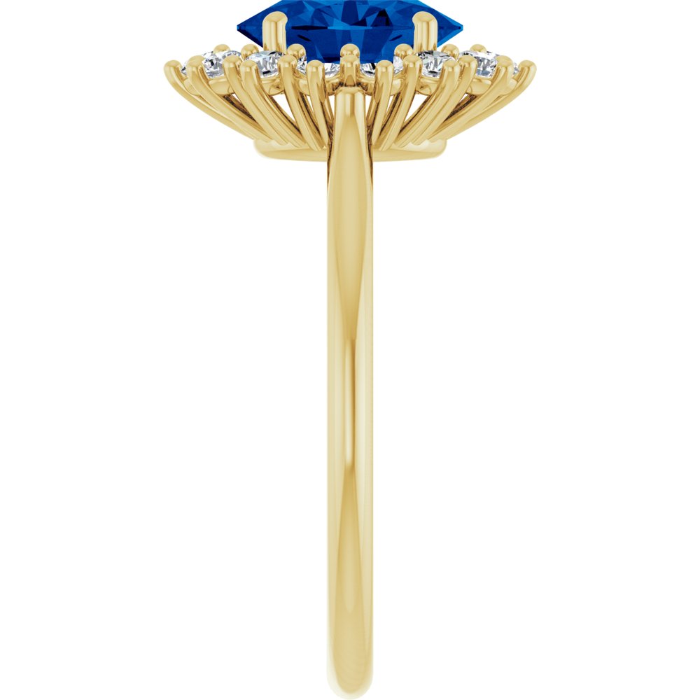 14K Yellow Gold Lab-Grown Blue Sapphire & 3/8 CTW Natural Diamond Ring