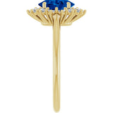 14K Yellow Gold Lab-Grown Blue Sapphire & 3/8 CTW Natural Diamond Ring