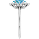 14K White Natural Swiss Blue Topaz & 3/8 CTW Natural Diamond Ring