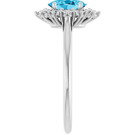 14K White Gold Natural Aquqmarine  & 1/3 CTW Lab-Grown Diamond Ring
