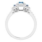 Sterling Silver Natural Blue Sapphire & .06 CTW Natural Diamond Halo-Style Illusion Ring