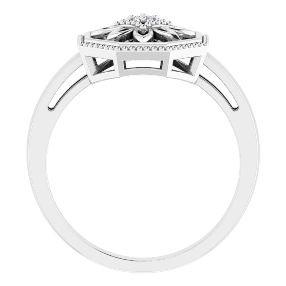 Sterling Silver .03 CTW Natural Diamond Filigree Ring