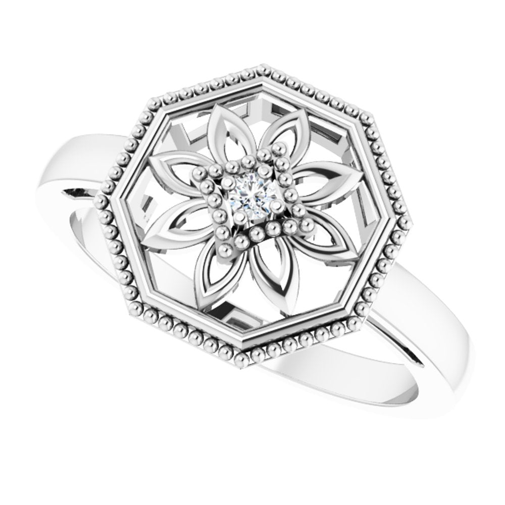 Sterling Silver .03 CTW Natural Diamond Filigree Ring 