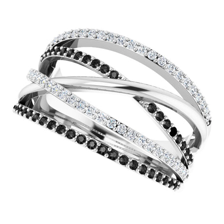 14K White Gold 1/2 CTW Natural Black & White Diamond Ring 