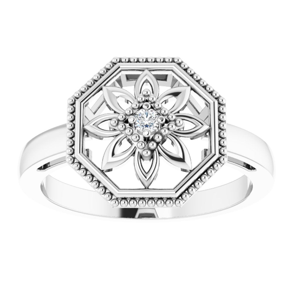 Sterling Silver .03 CTW Natural Diamond Filigree Ring