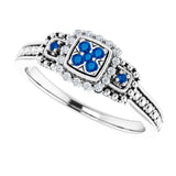 Sterling Silver Natural Blue Sapphire & .06 CTW Natural Diamond Halo-Style Illusion Ring