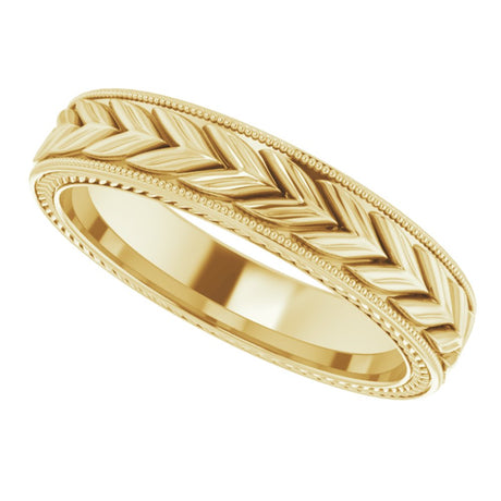 10K Yellow Gold 5 mm Milgrain Edge Wheat Pattern Flat Band Size 10.5