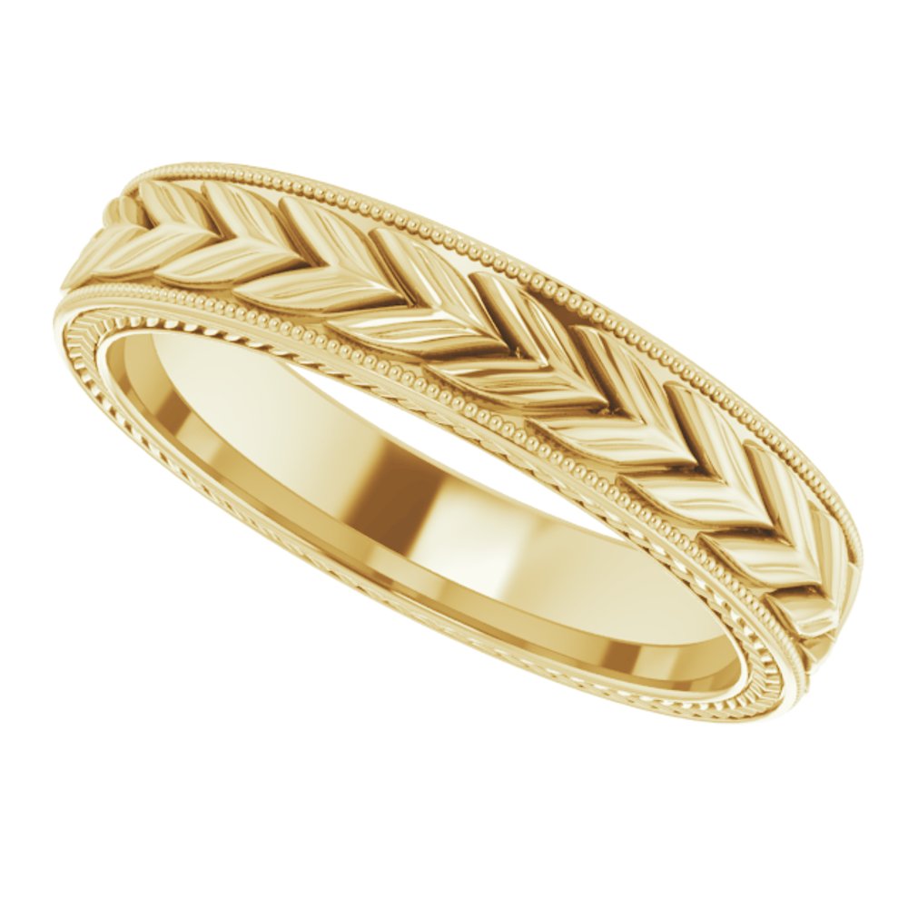 14K Yellow Gold 5 mm Milgrain Edge Wheat Pattern Flat Band Size 11.5