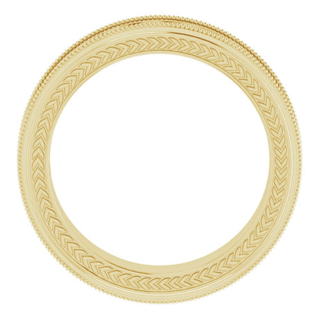 14K Yellow Gold 5 mm Milgrain Edge Wheat Pattern Flat Band Size 8