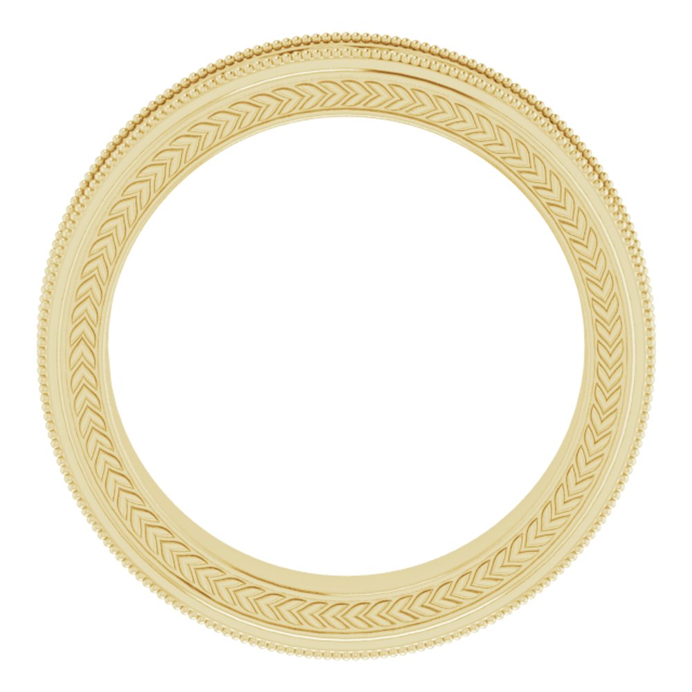 14K Yellow Gold 5 mm Milgrain Edge Wheat Pattern Flat Band Size 8