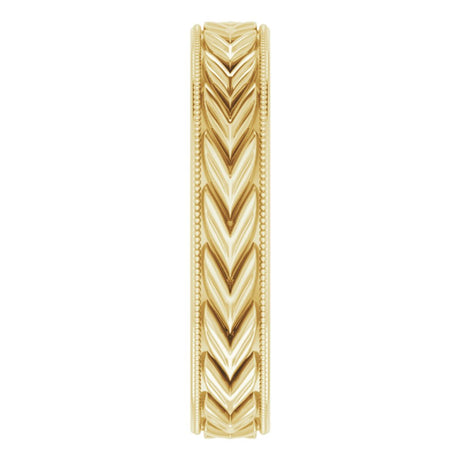 14K Yellow Gold 5 mm Milgrain Edge Wheat Pattern Flat Band Size 11.5