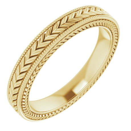 10K Yellow Gold 3 mm Milgrain Edge Wheat Pattern Flat Band Size 5