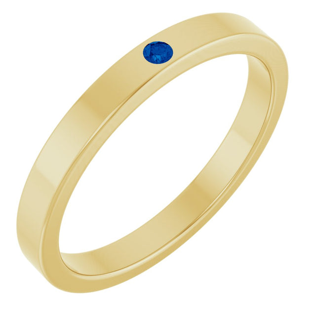 14K Yellow Gold Lab-Grown Blue Sapphire Family Stackable Ring
