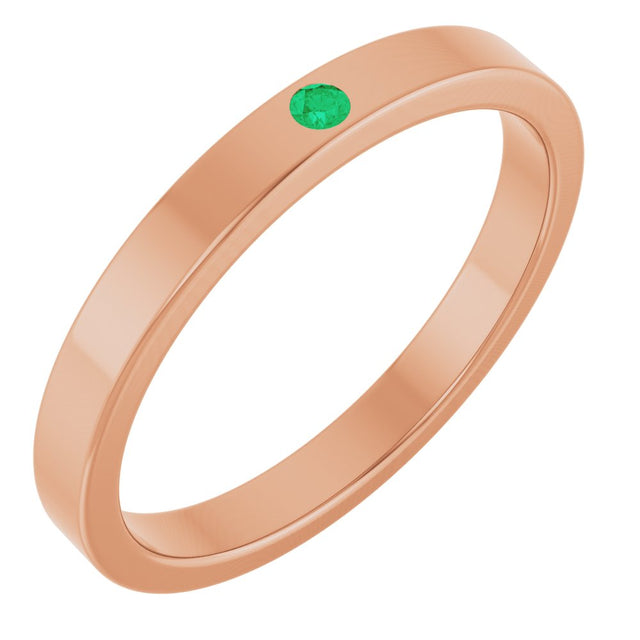 14K Rose Natural Emerald Family Stackable Ring