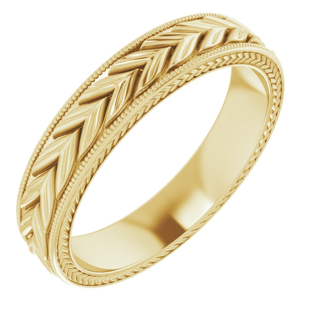 14K Yellow Gold 5 mm Milgrain Edge Wheat Pattern Flat Band Size 11.5