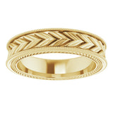 14K Yellow Gold 5 mm Milgrain Edge Wheat Pattern Flat Band Size 8
