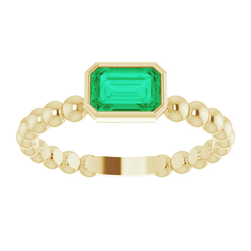 14K Yellow Lab-Grown Emerald Family Stackable Ring