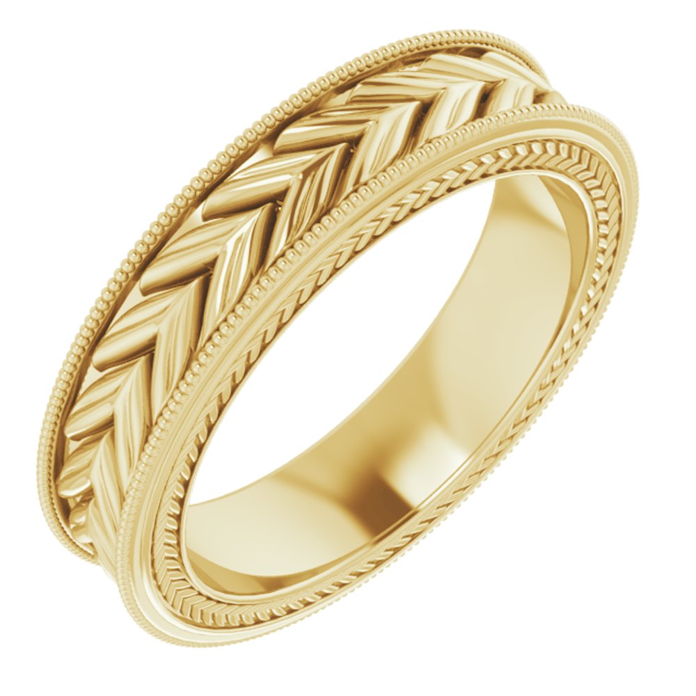 14K Yellow Gold 5 mm Milgrain Edge Wheat Pattern Flat Band Size 8
