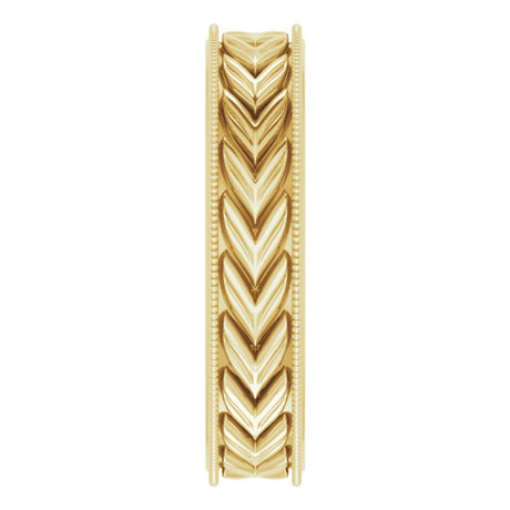 14K Yellow Gold 5 mm Milgrain Edge Wheat Pattern Flat Band Size 8