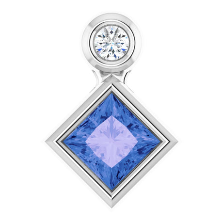 14K White Gold 4x4 mm Square Natural Tanzanite & .03 CT Natural Diamond Pendant