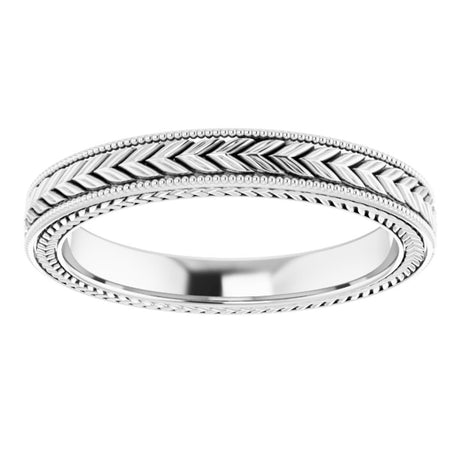 14K White Gold 3 mm Milgrain Edge Wheat Pattern Flat Band Size 6