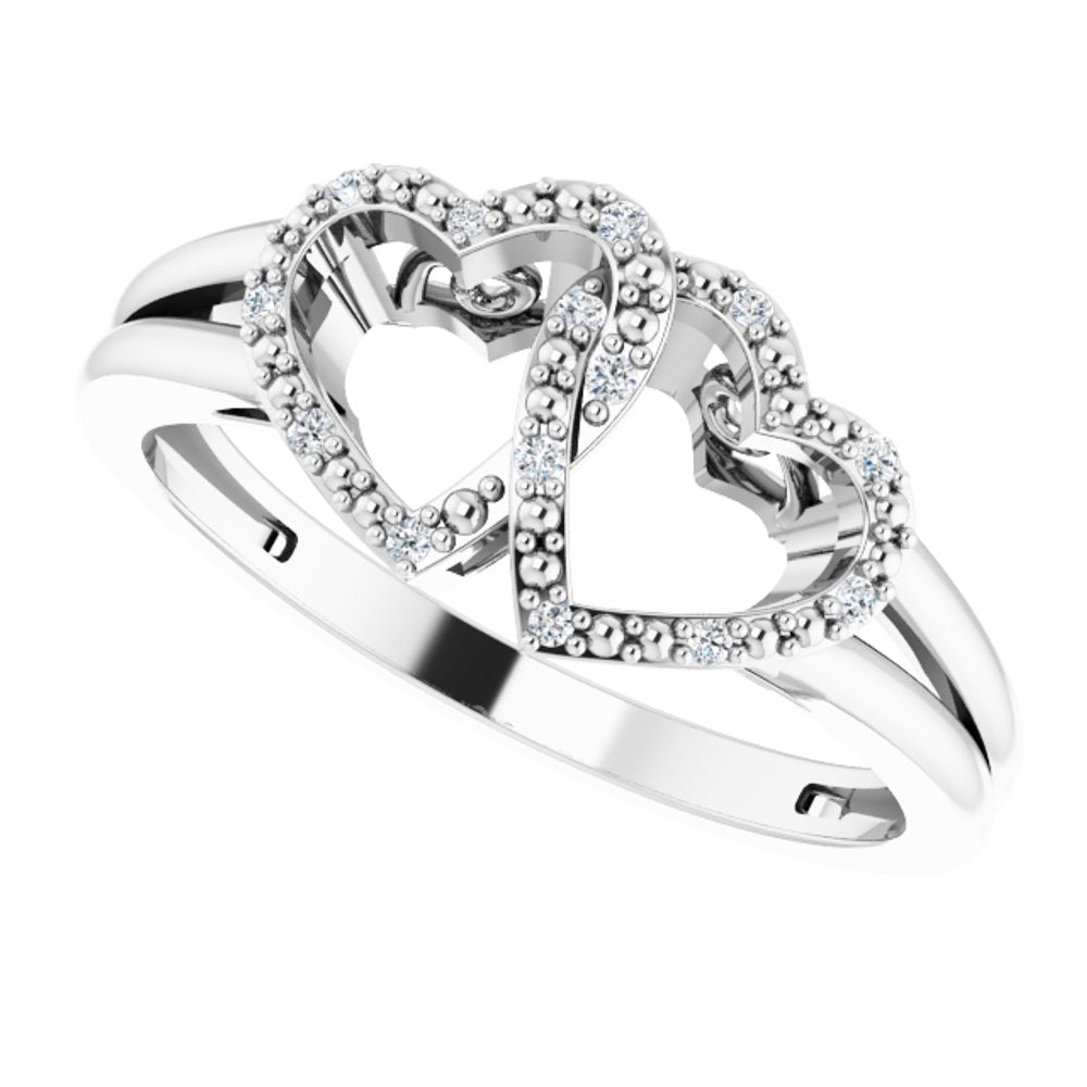 Sterling Silver .05 CTW Natural Diamond Double Heart Ring