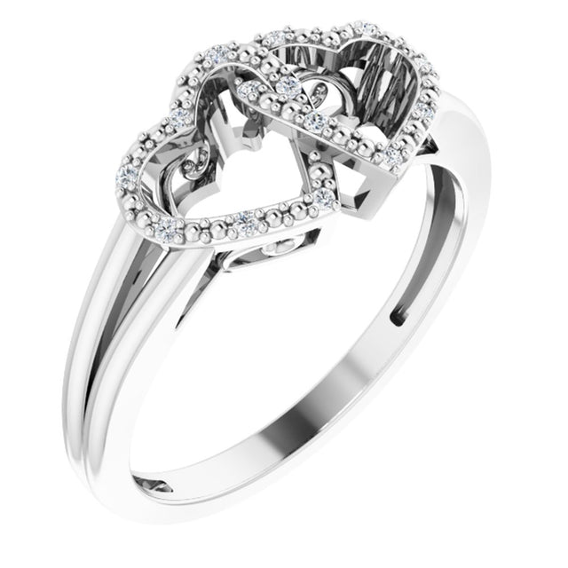 Sterling Silver .05 CTW Natural Diamond Double Heart Ring