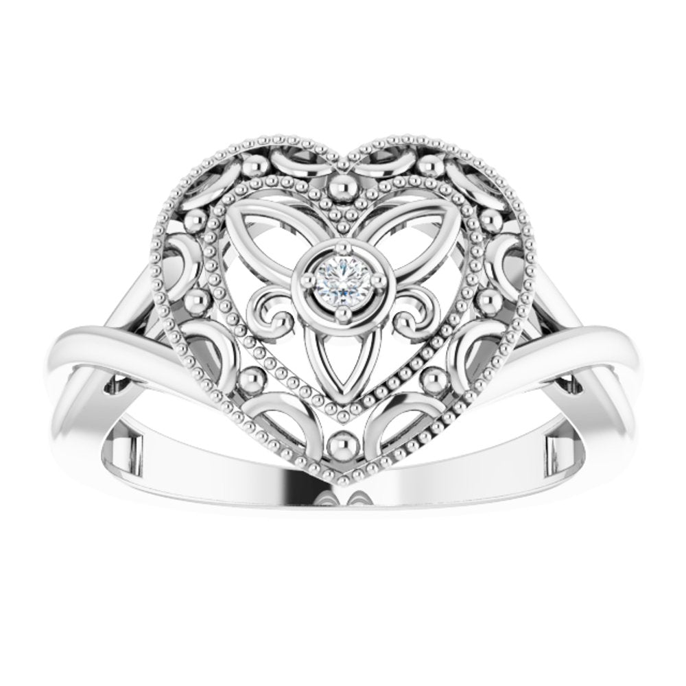 Sterling Silver .025 CTW Natural Diamond Heart Ring Size 6