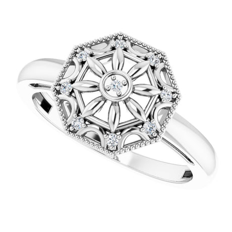 Sterling Silver .05 CTW Natural Diamond Filigree Ring