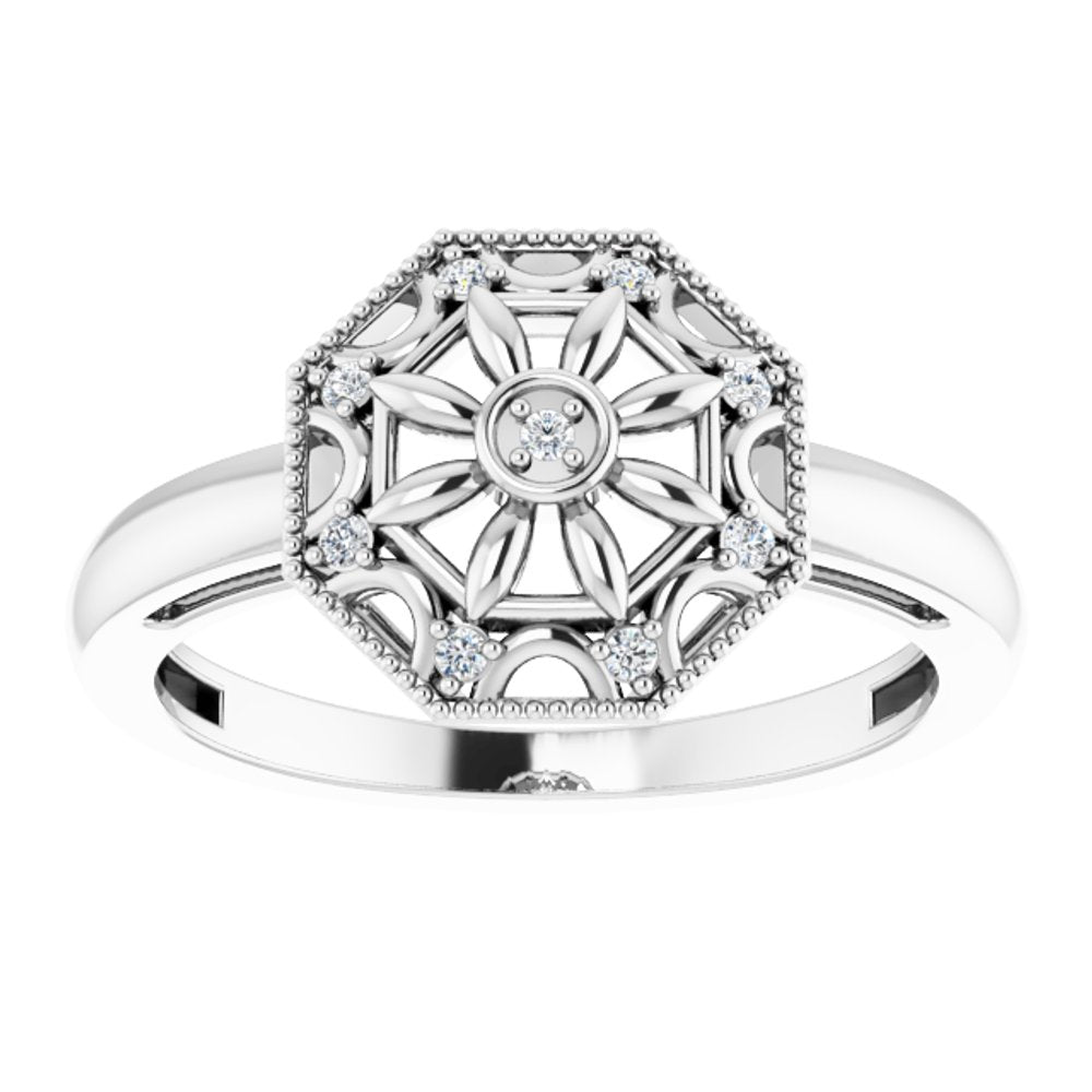 Sterling Silver .05 CTW Natural Diamond Filigree Ring