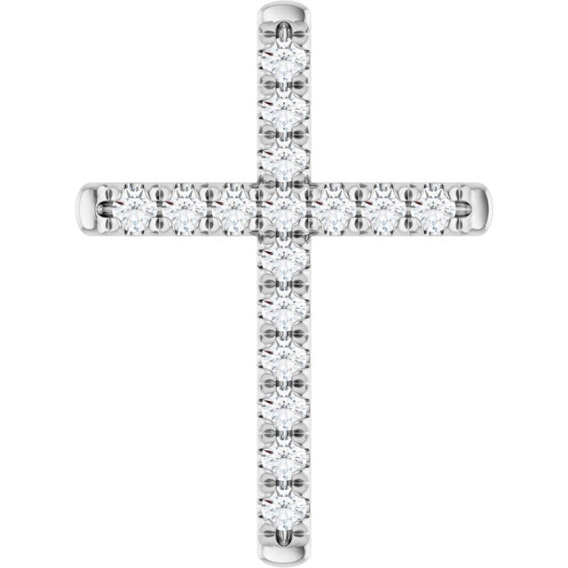 14K White 1/2 CTW Natural Diamond French-Set Cross Pendant