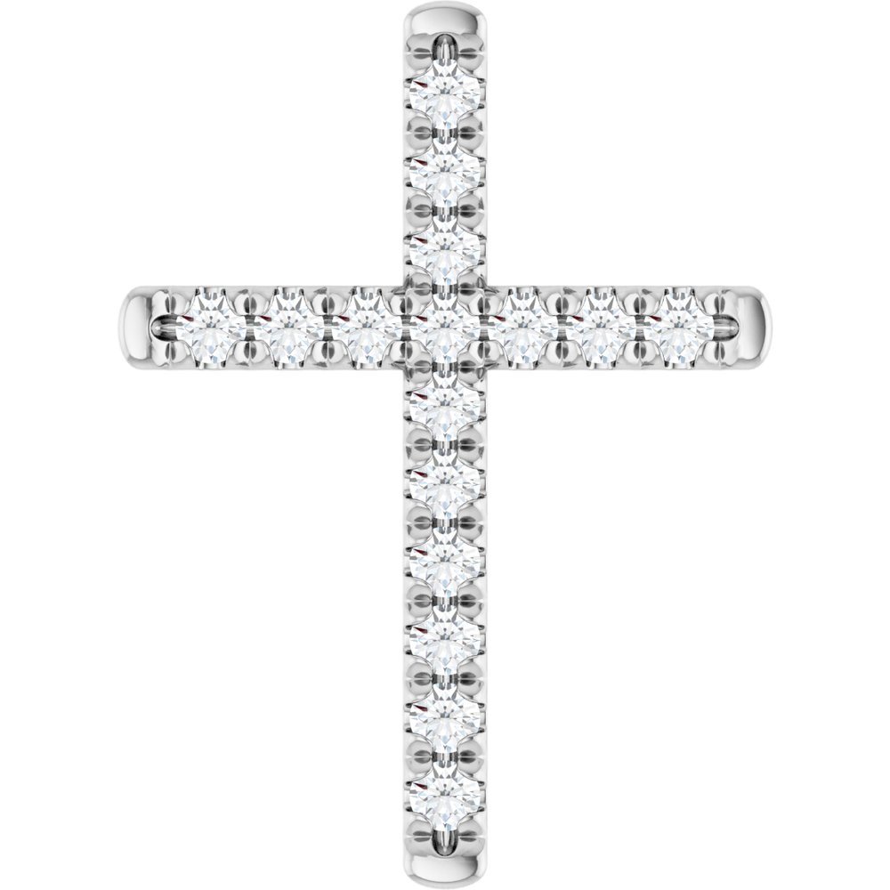 14K White 1/2 CTW Natural Diamond French-Set Cross Pendant