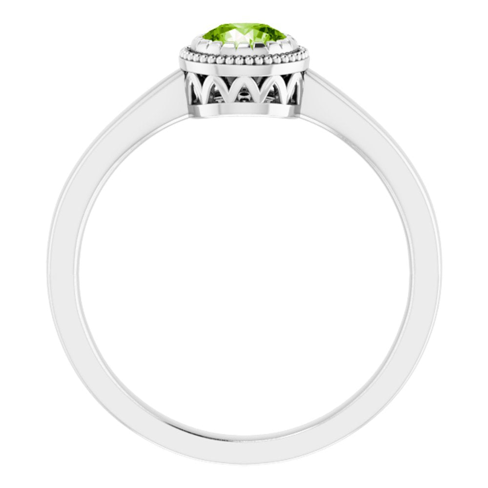 14K White Natural Peridot Ring
