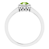 14K White Natural Peridot Ring