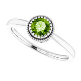 14K White Natural Peridot Ring