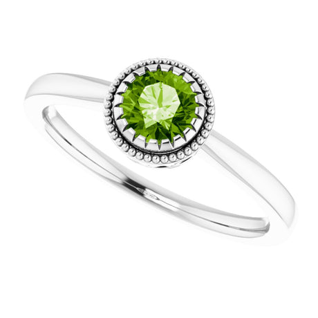 14K White Natural Peridot Ring