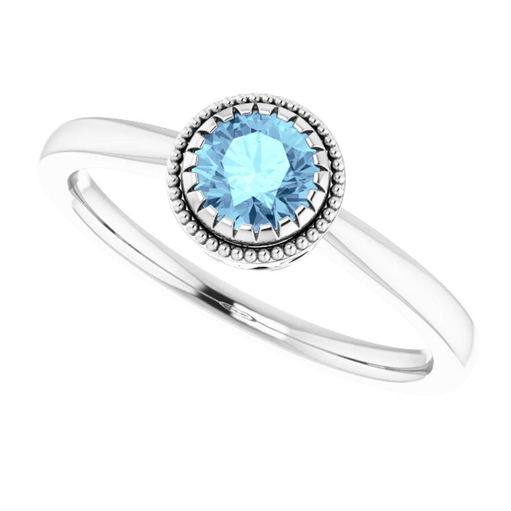 14K White Natural Aquamarine Ring