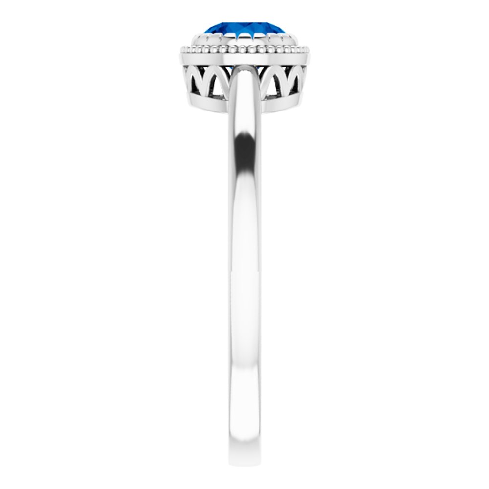 14K White Natural Blue Sapphire Ring