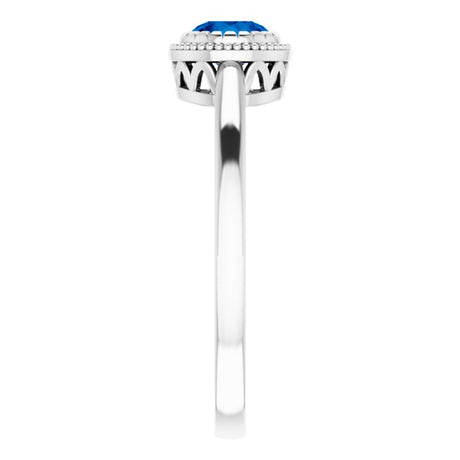 14K White Natural Blue Sapphire Ring