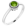 14K White Natural Peridot Ring
