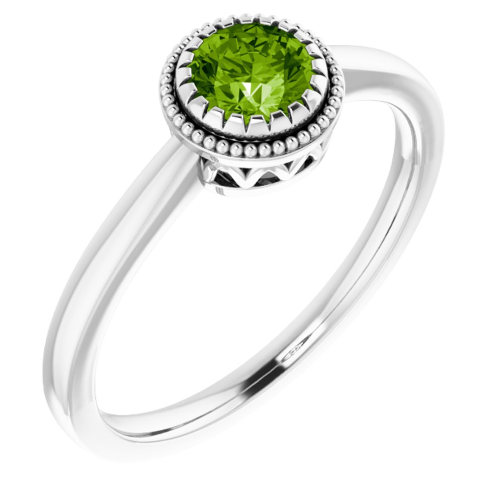 14K White Natural Peridot Ring