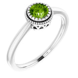 14K White Natural Peridot Ring