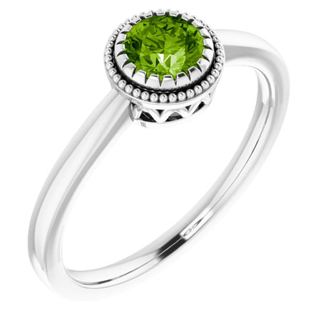14K White Natural Peridot Ring