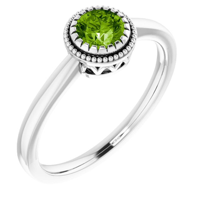 14K White Natural Peridot Ring