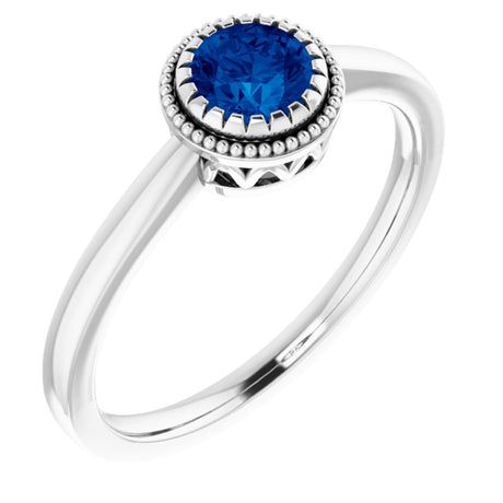 14K White Natural Blue Sapphire Ring