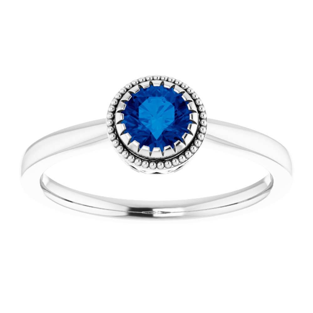 14K White Natural Blue Sapphire Ring