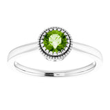14K White Natural Peridot Ring