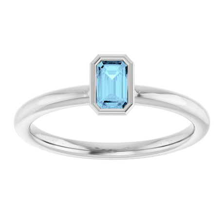 14K White Gold Natural Aquamarine Stackable Ring