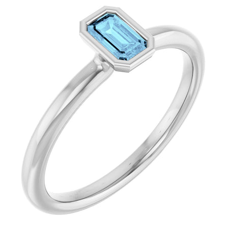 14K White Gold Natural Aquamarine Stackable Ring